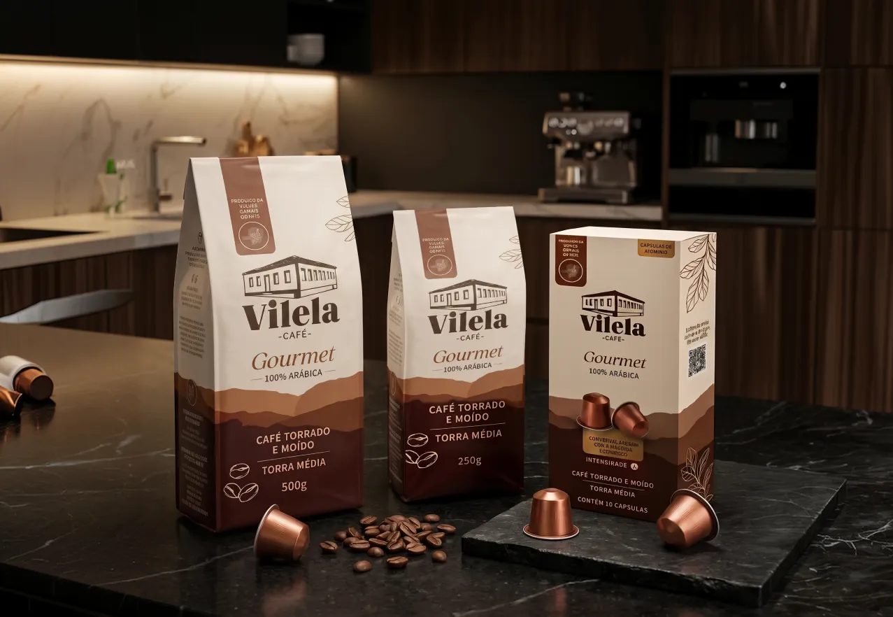 Os formatos da linha Gourmet reunidos: pouch e cápsulas