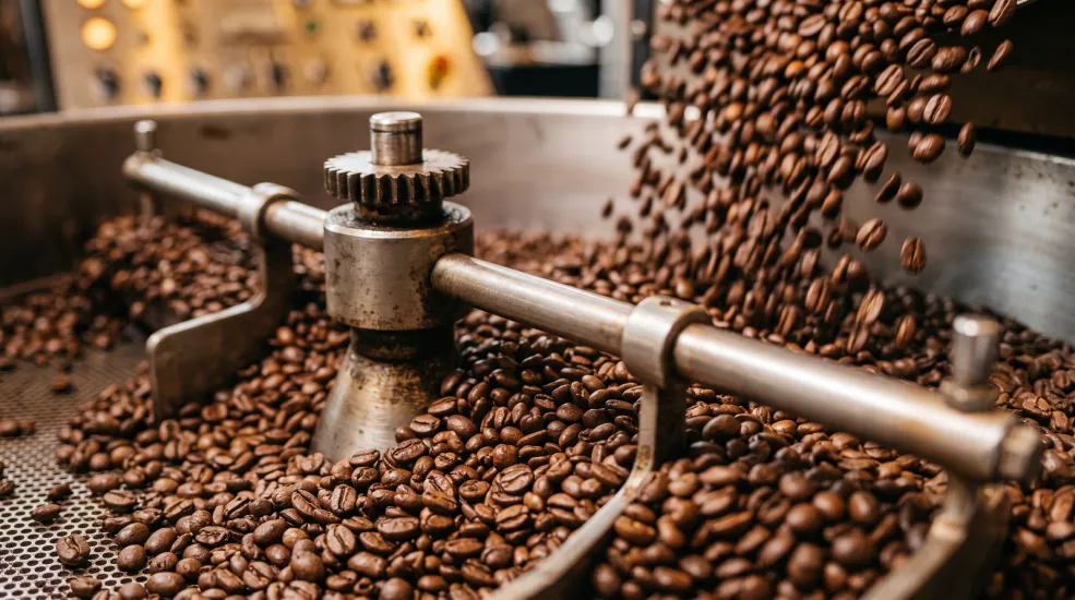 Grãos de café selecionados durante o processo de torra equilibrada